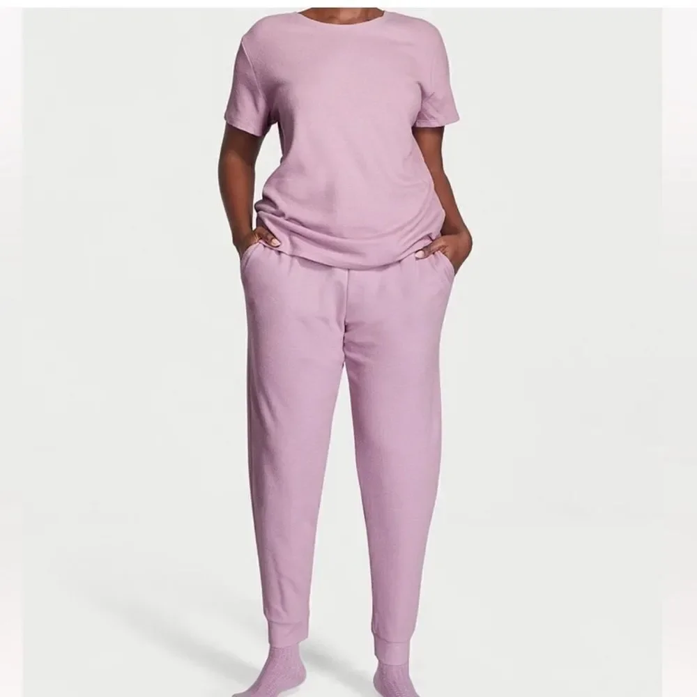 Victoria’s Secret Glow Waffle Tee Jogger thermal Pajama Set loungewear Lilac XXL